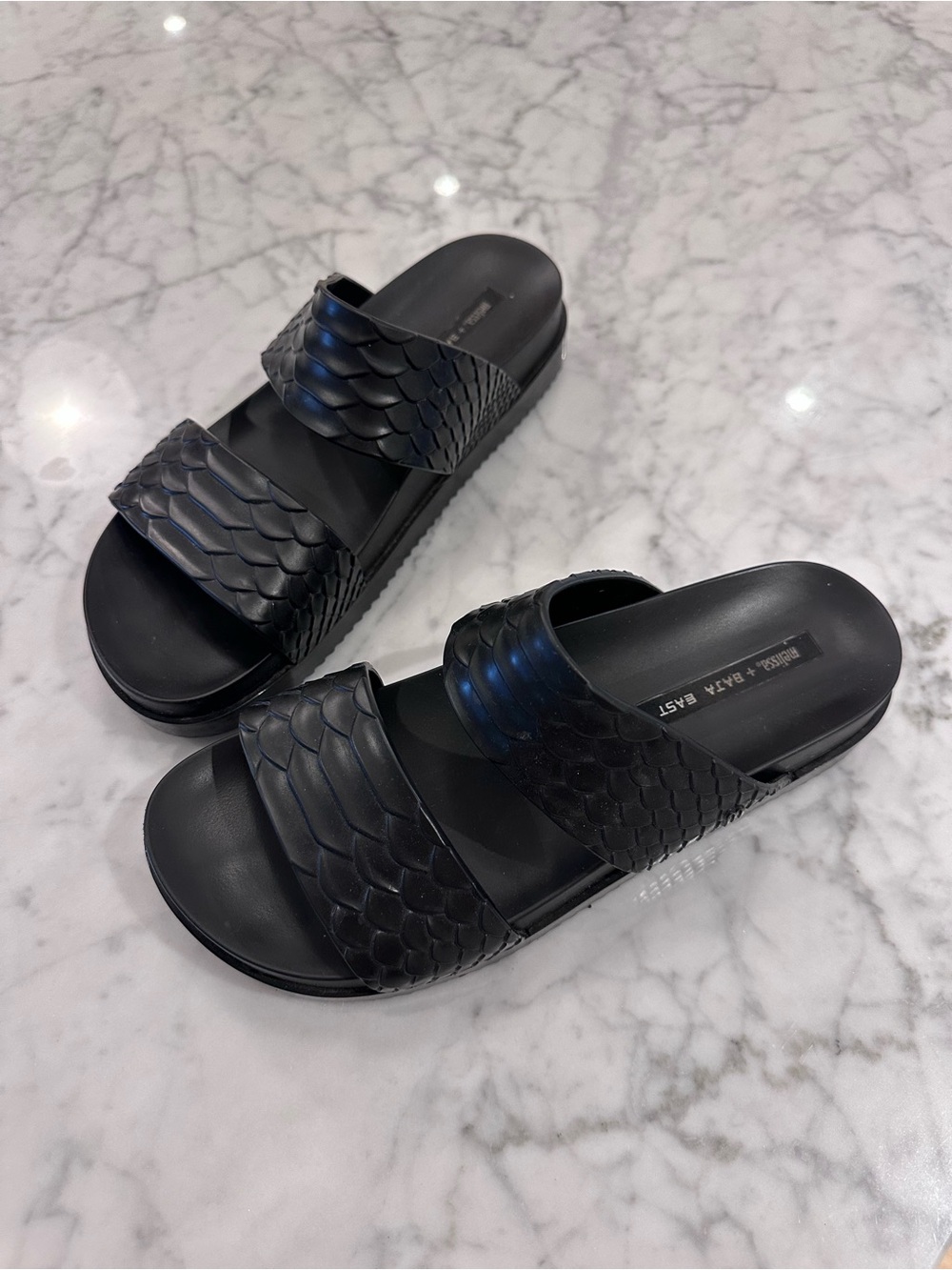 Melissa x Baja East embossed black slides - size 8